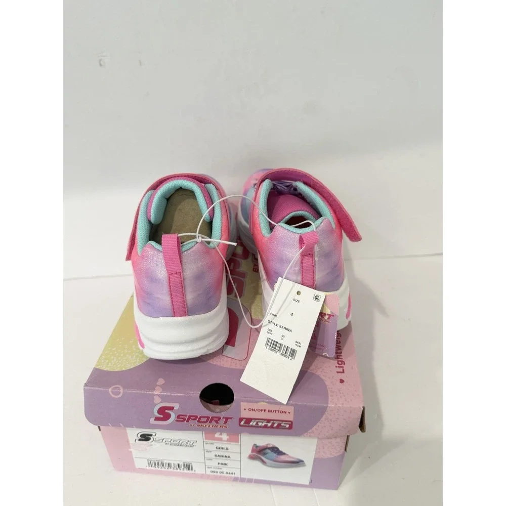 SKECHERS Sport Light Up Kids Girls 4 Shoes Sneakers Slip On Pink School New Walk